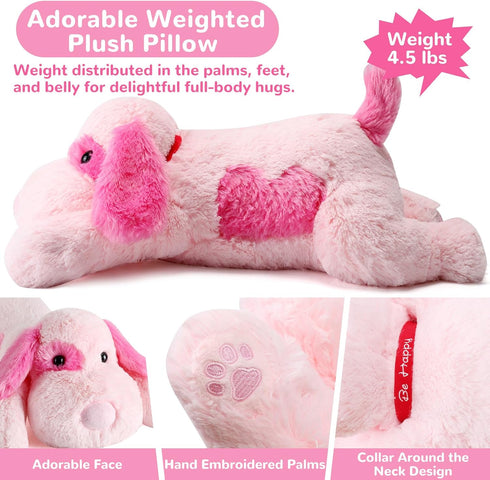 22 Inch 4.5 (22" 4.5 lbs) meowtastic Pink Dog Weighted Stuffed Animals - Pounds Weighted Plush Dog Stuffed Animals