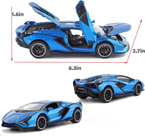 Lambo Toy Car Sian FKP3 Die-Cast Model with Lights and Sound Pull Back Toy for Boys Age 3-6