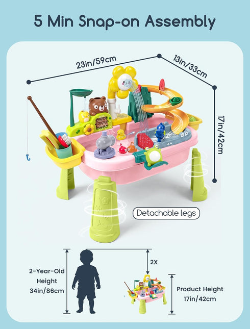 1-3 Summer Playset OKPOW Water Table for Toddlers with Pump: Play Sink with Running Water for Outdoor Indoor Activity