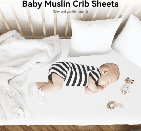 28" 52", 100% Stretchy Fitted Crib Sheets, Muslin Crib Bed Sheets for Babies by Super Soft and Comfortable Cotton Bed