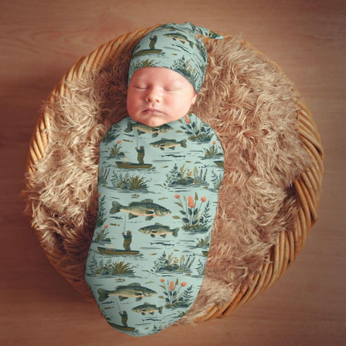 Sets Fisher and Bass Fishes Newborn Swaddle Blankets Hat Soft Baby Receiving Blanket Swaddle Sack for Baby Shower