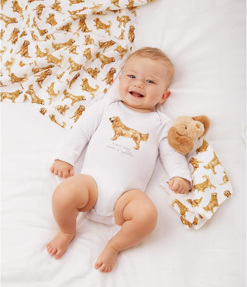 Mud Pie Golden Retriever Print Muslin Baby Swaddle Blanket, 47" x 47"