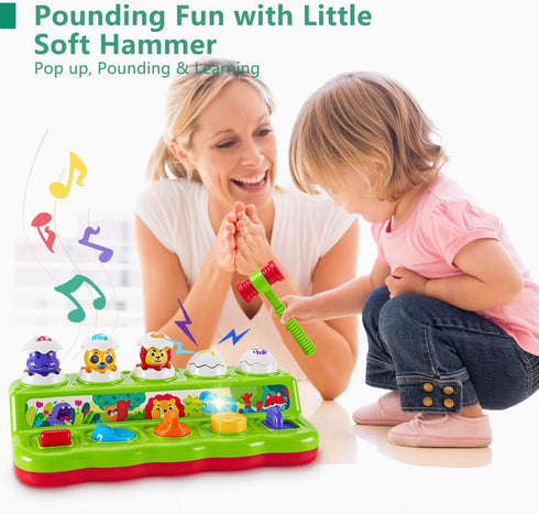 1 1-3, 12 Year Old Toys for Boys Girls Birthday Gift, Cause and Effect Animal Pop Up Toy with Music and Light
