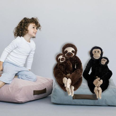Hideekoog 2pcs Chimpanzee Hanging Stuffed Animal Mother with Baby Hangs Plush Toys, Hooks and Stuffed Animals