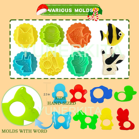 Yunerkita Set, F963 3-8 Play Dough Tools Kids Clay Molds Kit with Animal Letters Numbers Cutters Rollers Storage Box