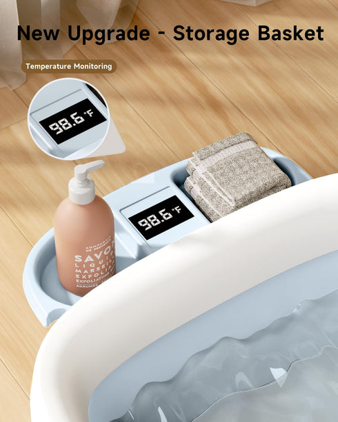 EverKiddo 36-Month Collapsible Baby Bathtub, Large Infant Bath Tub with Thermometer & Cute Soft Cushion for Newborn