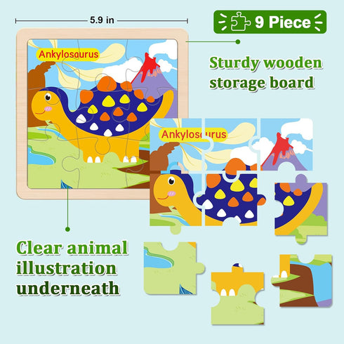 2-4, 9 3-5, Wooden Puzzles for Toddlers Pieces Dinosaur Jigsaw Puzzles for Kids Ages Preschool Learning Activities