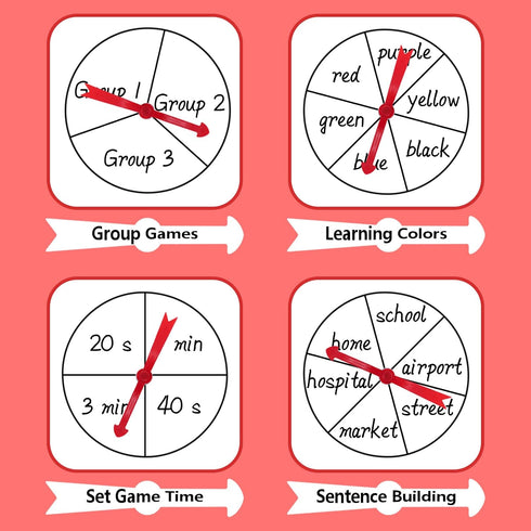 11.8 in/30 cm, Large Arrow Spinner, Red Plastic with Suction Cup, Spinners Game for Classroom Activities, Math Games