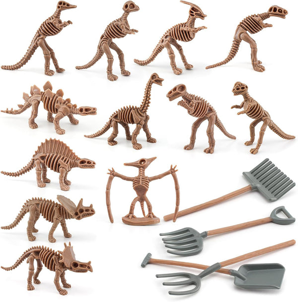 LC JoyCre 16PCS Mini Dinosaur Fossil Skeleton - Plastic Dino Figure Bones
