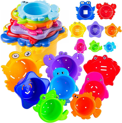 Baby Bath Toy - Beach Stacking Cups for Boys and Girls - 8 pcs Bath Tub Toys for Toddlers
