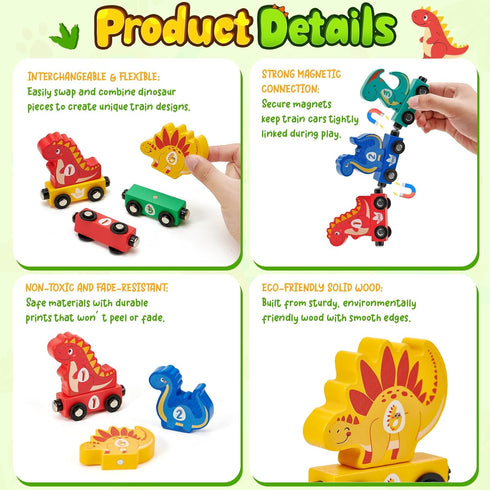 1-3, Set, 1 2 3 Toyssa Wooden Dinosaur Sorting and Stacking Toys for Toddler Number Blocks Nesting Boxes with Magnetic
