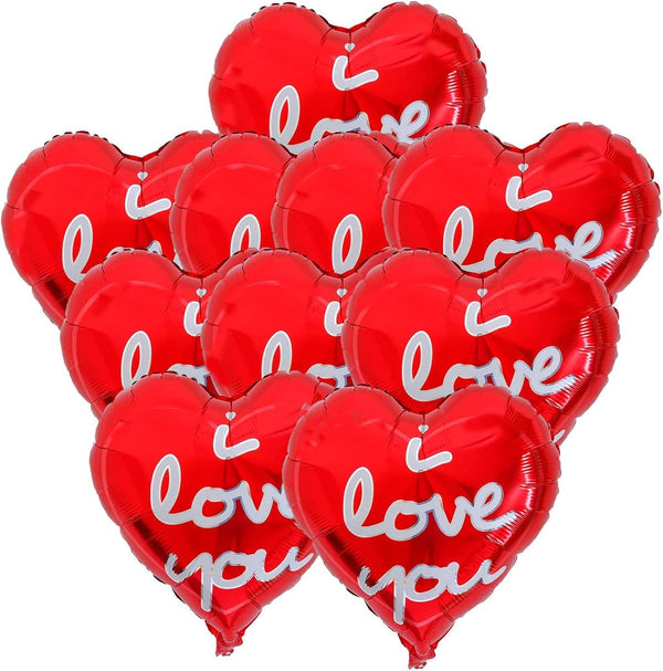 BinaryABC Valentines Day Decorations, Love Heart Foil Balloons, I Love You Balloon, 10Pcs (Red)