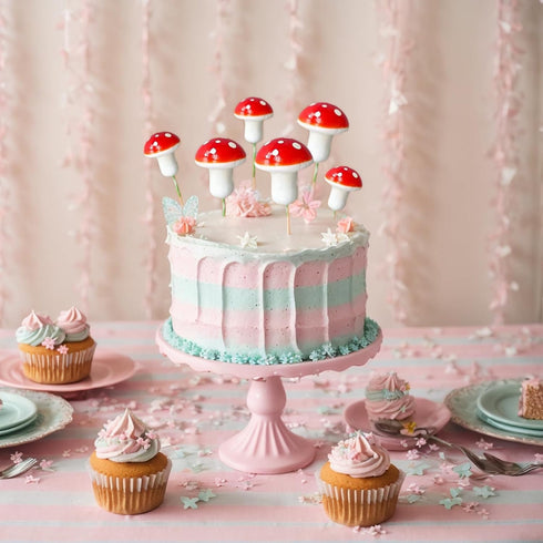 30 Pack jarbins Mushroom Cake Decorations Red Mini Mushroom Toothpicks Foam Cupcake Toppers Mushroom Cake Picks