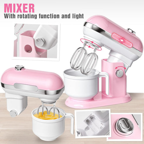 Set, 7 3 Kids Kitchen Toys BPA-Free Piece Pretend Play Appliances with Light Sound, Coffee Maker Blender Stand Mixer
