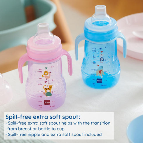MAM Trainer Sippy Cup for Toddlers 1-3, 8 oz, Spill-Free Nipple, Non-Slip Handles