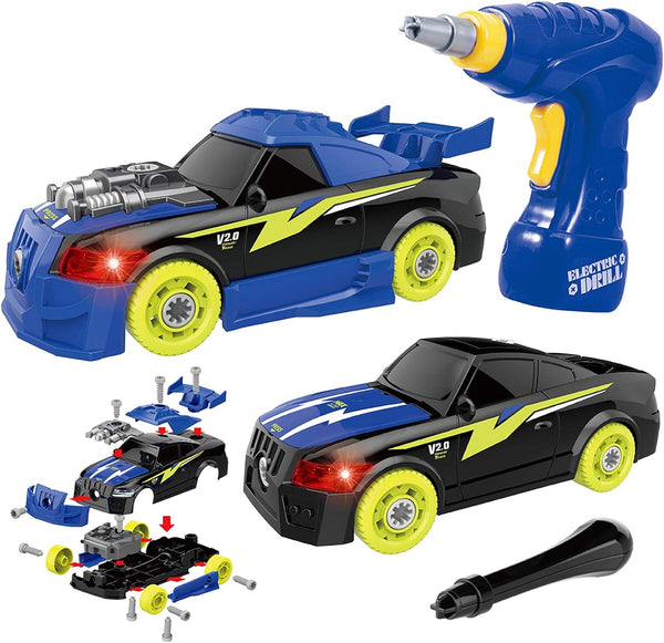 GILOBABY 26 Pieces Take Apart Racing Car Toys for Boys, Electric Drill, Sounds & Lights, Educational Gifts for 3-5 Year