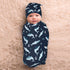 Osvbs Set Sharks Ocean Animal Baby Stuff Swaddle Blanket Wrap Baby Newborn Blanket Soft Stretchy with Headband Hat Gift