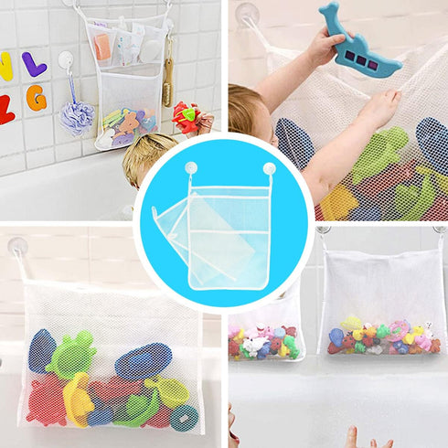 LEEFONE 2 18 14 Inch 4 PCS Mesh Bathtub Toy Holder Bag, x Bath Toy Organizer, Ultra Strong Hooks, White