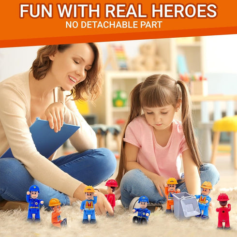 8-Set Community FUNERICA Bendable Play People Figures for Kids - Firefighters, Police Officers, Construction Workers