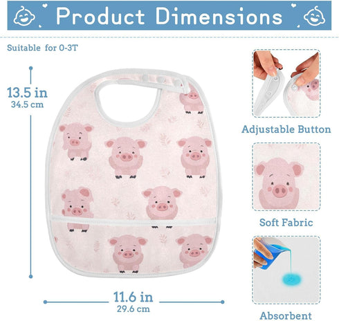 IHCVHQX 1 Pack Baby Feeding Bibs with Adjustable Snaps Cute Pig Infant Teething Drooling Bib for Toddler Girls Boys