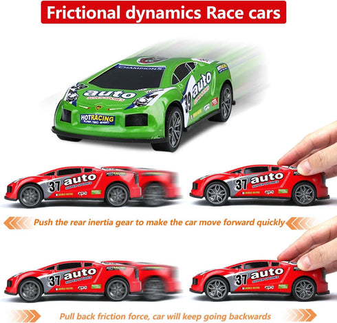 7 Inch Friction Power Car Toys Set - Push and Go Pull Back Trucks Wind Up Race Car 3 Pack for Toddlers