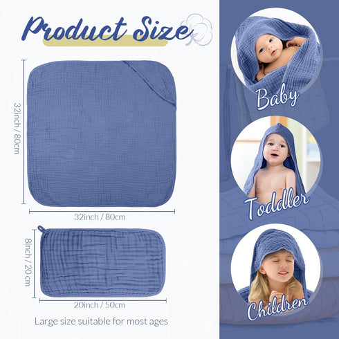 VitalCozy 8 32 32 Inch Pcs Baby Muslin Hooded Bath Towels and Washcloths, x Muslin Cotton Hooded Baby Towels Absorbent
