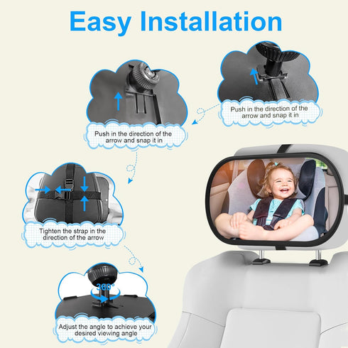 360Rotation, (2-Pack) Baby Car Mirror, Safety Car Seat Mirror for Rear Facing Infant, Clear Wide View, Easily Observe
