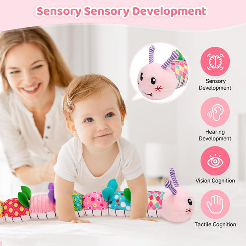 0-12 Tummy Baby Toys Months, Caterpillar Musical Plush Stuffed Toy for Infant, Animal Soft Rattle Sensory Toys