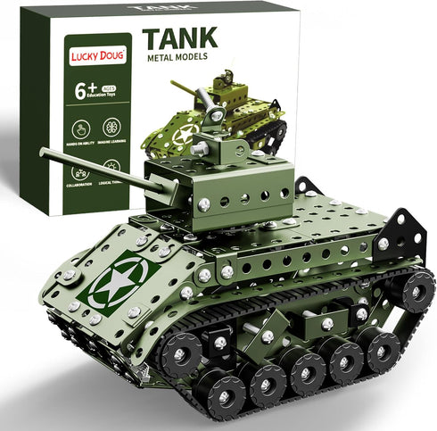 Lucky Doug STEM Building Projects Model Army Tank Set - 284 Pieces