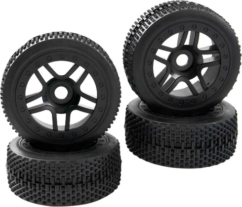 4Pcs ShareGoo 1/8 Buggy Tires, OD 4.4'', Rubber Tires & 17mm Hex Hub Wheel Rims Set for Redcat Teamc Losi HPI Kyosho