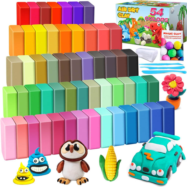 ESSENSON Air Dry Clay 54 Colors, Soft & Ultra Light Modeling Clay with Tools, Gifts for Kids Age 3-8+.
