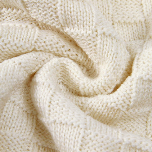 LAWKUL Knit Baby Blankets, White Cable Newborn Receiving Blanket, Soft Swaddle for Crib Stroller, 40"x30"