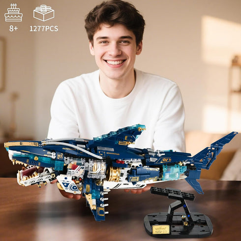 BNG Sets 8-14 (1277PCS) Mechanical Shark Building for Adult,Ocean Animal Building Block with Display Stand and Light