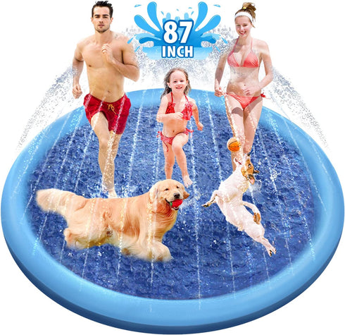 Raxurt Dog Splash Pad, 87in Anti-Slip Pool for Dogs and Kids, Durable Bath Pool Pet Summer Outdoor Water Toys, Blue