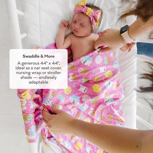 Set, Little Sleepies Swaddle & Headband Bow Viscose from Bamboo Baby Swaddles, Newborn Baby Girl Clothes (Luxe Pink