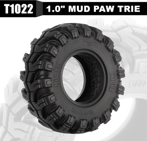 INJORA 1.0" Tires - S5 Mud Paw Crawler Tires for 1/24 RC Crawler Axial SCX24 FMS FCX24 Enduro24 (T1022)
