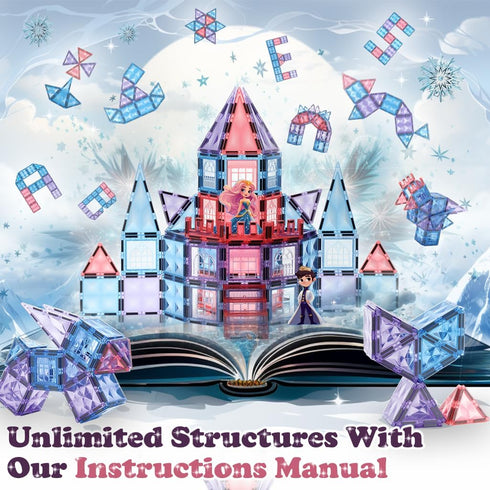 Frozen Magnetic Tiles for 3-8 Year Old Girls, Birthday Gifts, Princess Building Blocks Castle Set for Creative Play