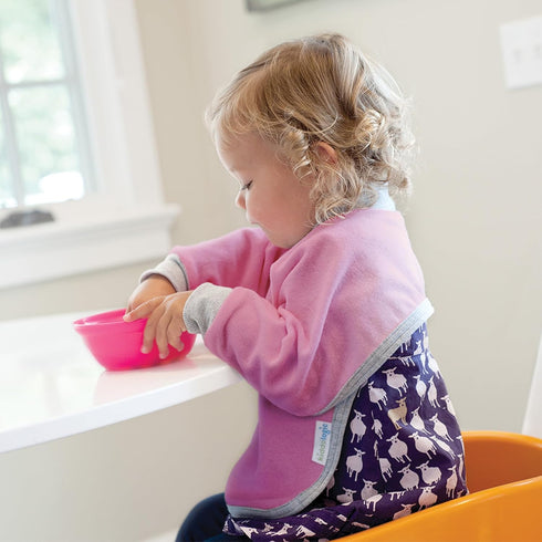 Kiddologic 6-12 Bibit-all Baby Feeding Bib, Long Sleeves with Ribbed Cuffs and High Collar, Stretchy Pullover Smock