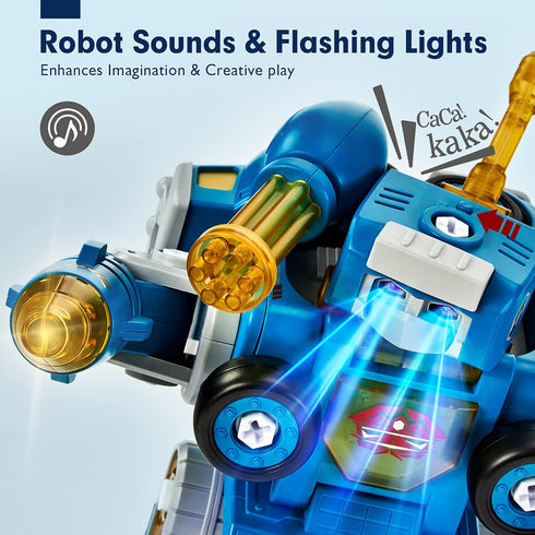 hahaland Toys for Ages 5-7 | 5 in 1 STEM Take Apart Trucks Transform to Robot, Birthday Gift for Boys