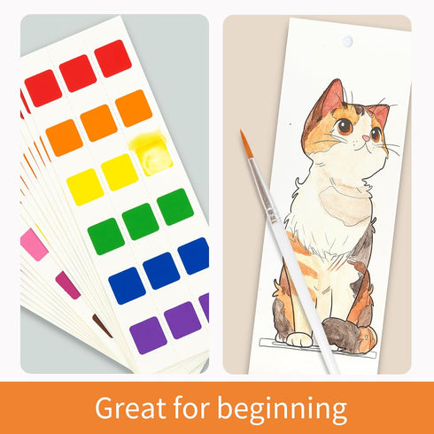 648 Set, 52-Bookmarks, 3 COIPLAY Color Blocks Watercolor Paint Brushes, Silicone Cup, Meow/Bark Coloring Books, for All