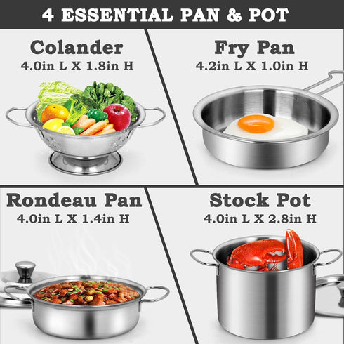 12Pcs Kids Pots and Pans Playset, Stainless Steel Pretend Play Kitchen Set Toy for Kids Age 3 Years Old