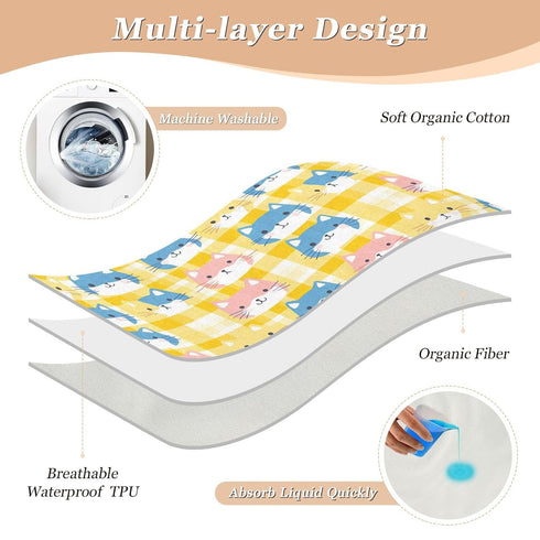 siphylline 52" 34" Yellow Colorful Cats Extra Large Resuable Diaper Mats Soft Absorbent Baby Diaper Changing Pad