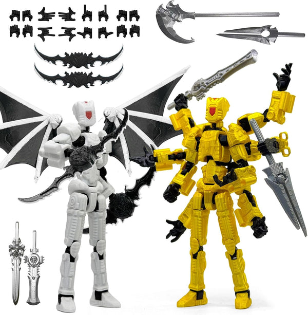 KAMOVNY T13 3D Action Figures 2PCS Set, Pre-Assembled Multi-Jointed Robot with Interchangeable Parts,