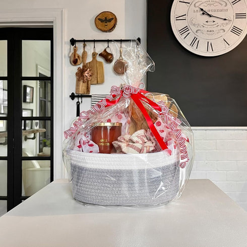 Goodpick Small Woven Storage Basket with Handles, Cotton Rope Baskets for Gifts, Dog Toys, Diapers, Gray, 12" x 8" x 5"