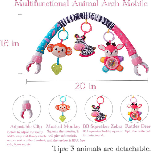 BATOHO 0-3 0-6 Crib Mobile for Girls, Baby Arch Mobile for Bassinet with Universal Clamps, Versatile Toy Bar