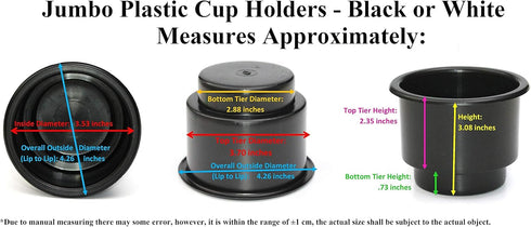 3 5/8 Black Jumbo Cup Boat RV Car Truck Poker Pool Table Inserts - Large Size, 2 Pack