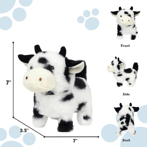 7'',Black Easfan Walking Black Cow Interactive Electronic Pet Plush Toy with Sounds and Movements Moving Educational