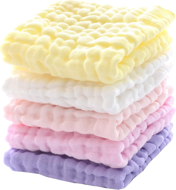 MUKIN Baby Muslin Washcloths, Natural Cotton, Soft Newborn Face Towel, 5 Pack,