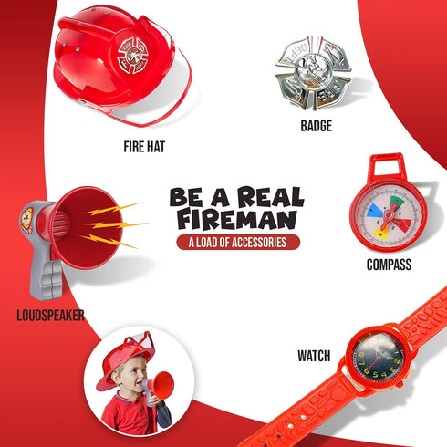 10 PCs Fireman Gear Firefighter Costume Role Play Toy Accessories Set with Helmet and Tools for Kids