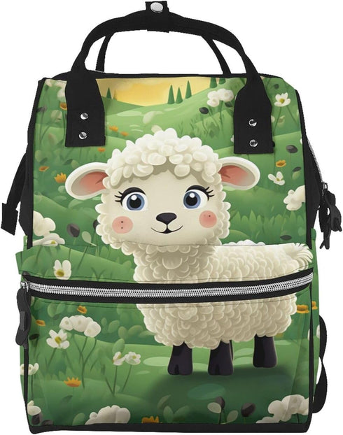 OUSIKA Cute Cartoon Sheep Print Diaper Bag Multifunction Laptop Backpack Travel Daypacks Large